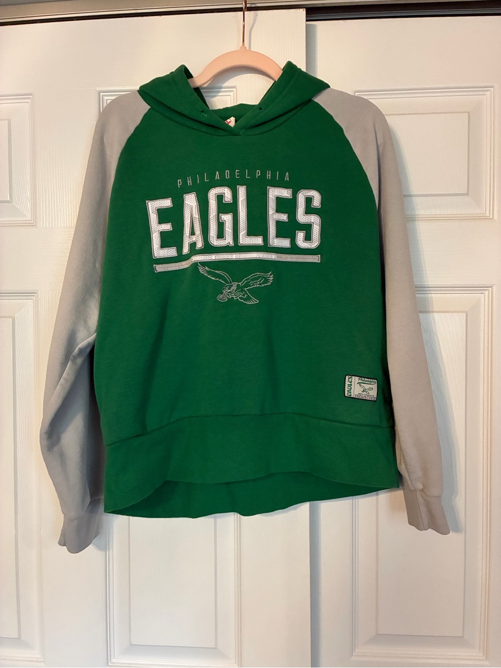 Philadelphia Eagles NFL Kelly Green Hoodie Sweatshirt Gray Retro Vintage Large